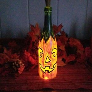Lighted Pumpkin Painted Bottle